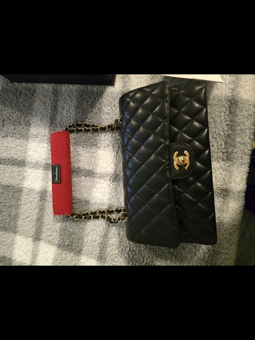 Chanel Classic Quilted Black Cavier Shoulder Bag with Gold Hardware